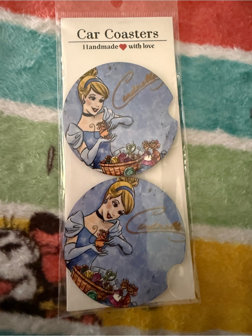 Cinderella Car Coasters - Blue Princess Illustration